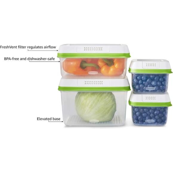 FreshWorks Produce Saver, Medium and Large Storage Containers, 8-Piece Set - Picture 4 of 7